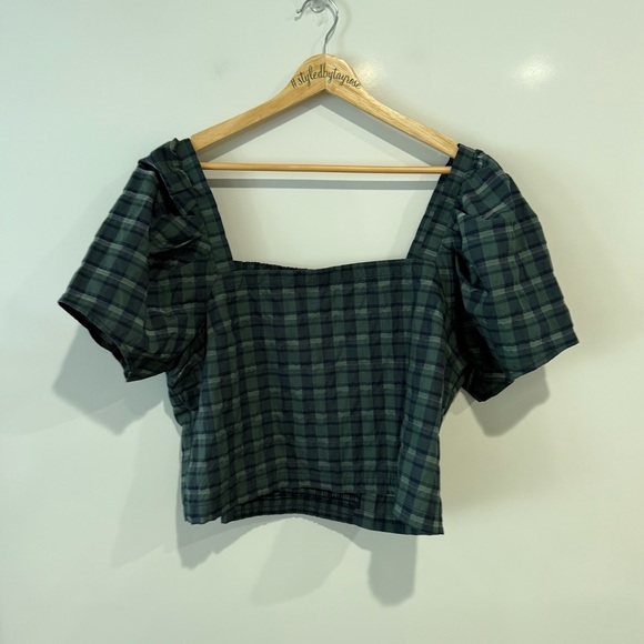 NWT Madewell Hopewell Puff-Sleeve Crop Top in Plaid - Picture 4 of 8